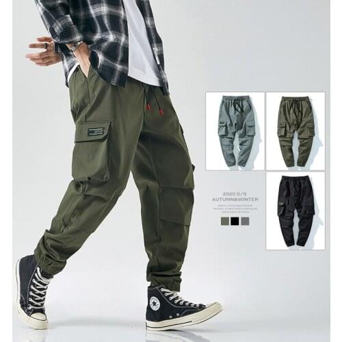 Summer 2021 Japanese Popular Logo Mens Cargo Pants Casual Cotton Pants Multi-Pocket Teen Fashion Loose Legs Plus Size M-8XL