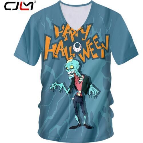 CJLM Fashion Halloween New Man Zombie Tee Shirt Street Wear Best Selling Wholesale V Neck Tshirt 6XL Mens 3D Printed Clothing