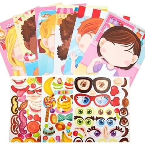 Children DIY Make a Face Sticker Books for Kids Toddlers New Puzzle Games Fun Toys Gift Cartoon Animal Princess Reusable Sticker