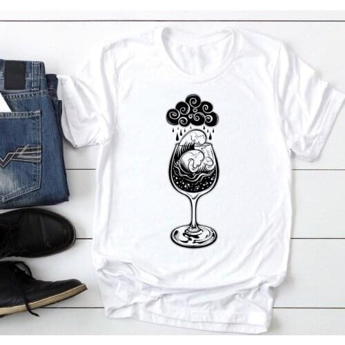 Women Short Sleeve Beach 90s Trend Wine Fashion Cartoon Summer Lady Print Tee Graphic T Top Female Tshirts Clothes T-Shirt