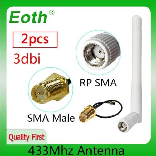 2pcs 433Mhz Antenna 3dbi GSM 433 mhz RP-SMA Connector Rubber 433m Lorawan antenna+ IPX to SMA Male Extension Cord Pigtail Cable
