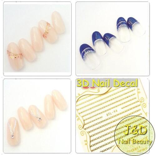 FOREVERJASMIN 24pcs Golden Silvery Metal Chain Nail Art Sticker 3D Lace Nail Art Decal French Manicure Decoration N94