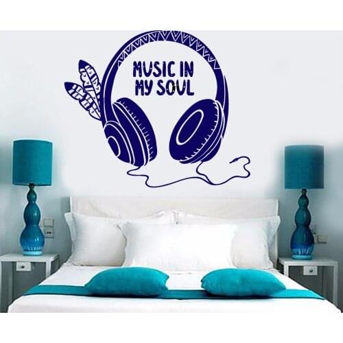 Art Wall Sticker Music Head phone Wall Decor Music In My Soul Room Decoration Removeable Decal Art Poster Mural LY72