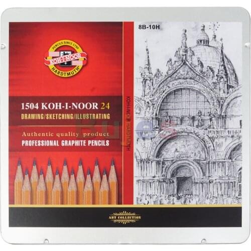 KOH-I-NOOR 1504 Graphite Pencils 24pcs/Set gradation 8B to 10H in Metal Case,Ideal for drawing, sketching and illustrating