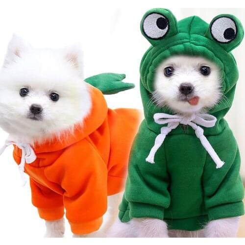 Kawaii Pet Dog Hoodie Frog Pineapple Clothes Solid Color Jacket Coat Bowtie Hooded Puppy Sweatshirt for Teddy Corgi Chihuahua
