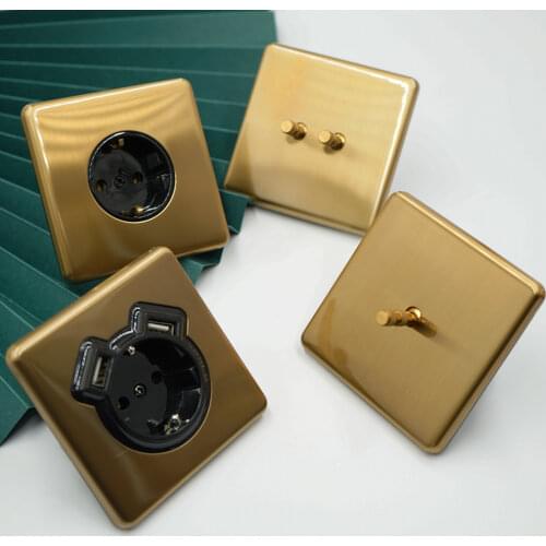 Brass Knurled Switch loft Wall toggle switch 1gang 2gang 2way 10A16A black/gold light Switch for living room socket 86 Type
