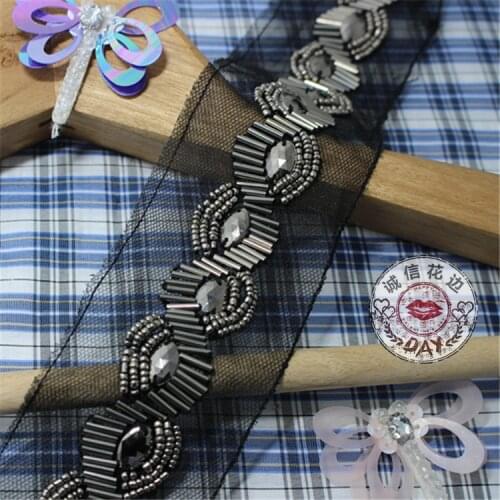 Quality 2.5cm/1inch for Beads Parts Grey Pearl Beaded Mesh Banding Lace Tape DIY Sewing Crafts Free Shipping Z072