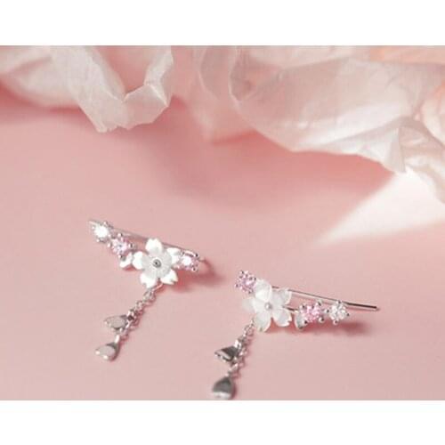 A Girl' Hot Sell Fashion Flower Cherry Blossoms Design Lady Women Drop Earrings Jewelry Gift Drop Shipping