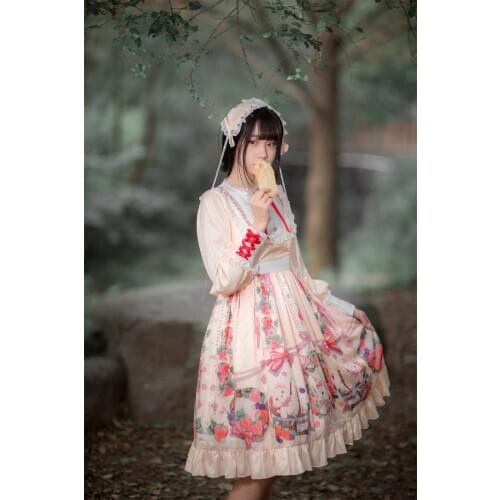 Princess tea party sweet lolita dress vintage lace bowknot cute printing victorian dress kawaii girl gothic lolita op loli cos
