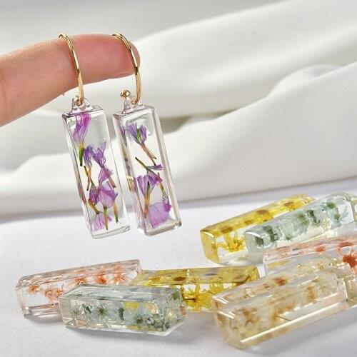 Min order 12pcs/lot color Dried flowers core geometry 3D rectangle shape resin beads diy jewelry earring/garment accessory