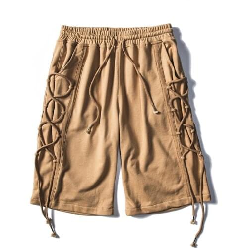 Mens Plain Jogger Shorts Elasticated Waist Trousers Pockets Cross string high street military cotton knit Terry Jersey