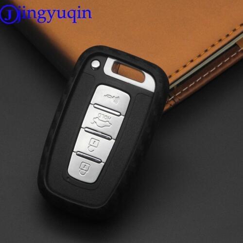 Jingyuqin Carbon Fiber Patten Soft Silicone Car Key for Hyundai Equus Genesis Veloster for KIA Sportage Forte Optima Soul Azera