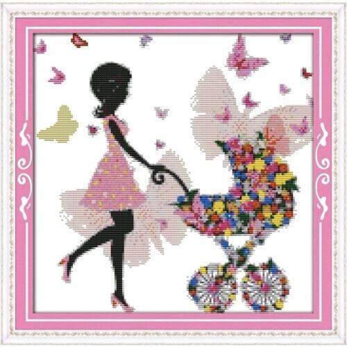 Flower pretty woman (6) cross stitch kit 14ct 11ct count print canvas stitching embroidery DIY handmade needlework