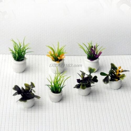 Set of 7 Dollhouse Garden Decor Miniature Pot Flowers Landscape DIY Sand Table Props Plant Model Making