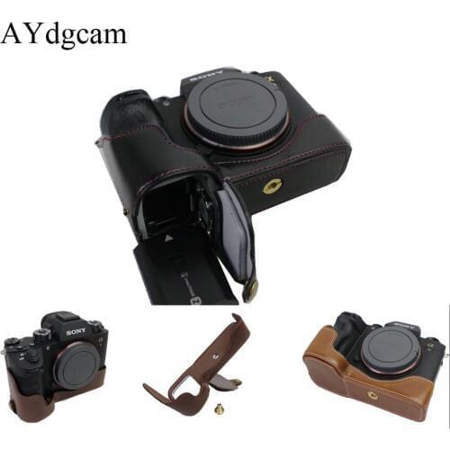 New Pu Leather Camera Case Bottom Bag For Sony ILCE-9 A9 A7RIII A7R-M3 Half Body Camera Bag Cover Open Battery