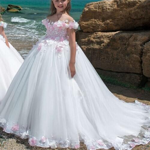 New Kids Pageant Evening Gowns 2019 Lace Ball Gown Flower Girl Dresses For Weddings First Holy Communion Dresses For Girls