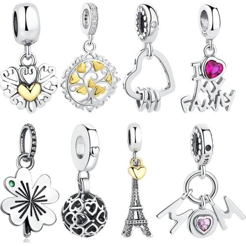 Valentines Day Gift 925 Sterling Silver Interlocked Heart Dangle Charms Beads Fit Original Bracelets Women Love Pendant