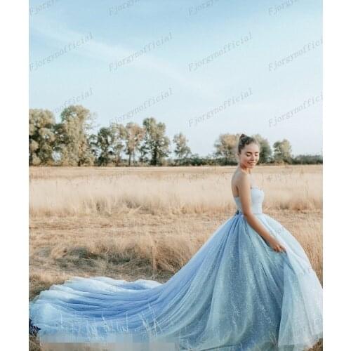 Luxury Sky Blue Ball Gown Formal Dresses Long Train Sweet 16 Princess Wedding dress Lace-up Prom Gowns Cinderella Dress