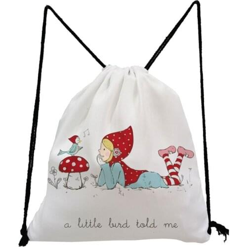Girl Mushroom Printed Backpack Lovely Casual Drawstring Bags Eco Unisex Storage Bag Large Capacity Shoe Bag to School Travel Bag