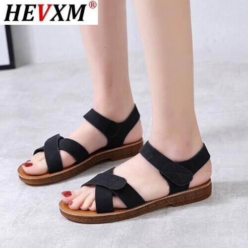 2021 Summer Womens Sandals PU Hook Loop Woman Flat Shoes Open Toe Classic Ladies Sandals Casual Rome Comfort Soft Beach Shoes
