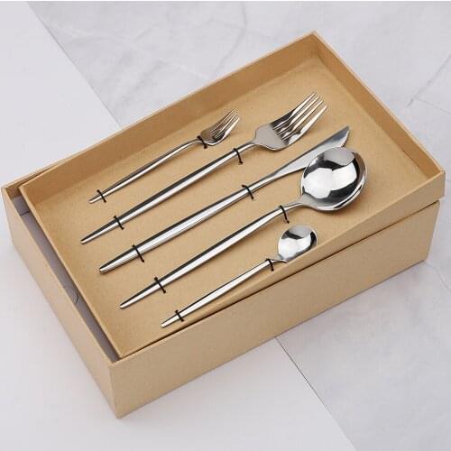 Silver Steel Cutlery Set Flatware Set Silverware Knive Fork Spoon Kit 20Pcs with Gift Box Full Kitchen Tableware Dinner Sets