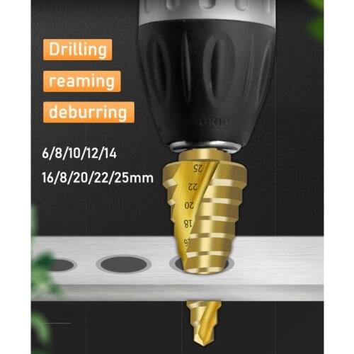 6-25mm Pagoda-Shaped Step Cone Drill Bit Spiral Hex Shank HSS Titanium Coated