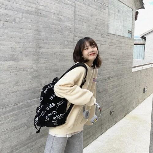 Japanese spring and autumn new thin kawaii sleeve sweater women loose jacket section warm round neck letter printing sweet long