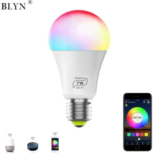 Smart Dimmable WiFi Bulb E27 A19 E26 7W Lamp Warm White RGBCW AC110V/220V Magic Home Lights Works with APP Alexa Google Home