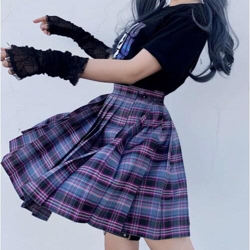 High Waist Purple Plaid Pleated Sexy Skirts Japanese Korean Hipsters JK Skirt SUmmer Goth Harajuku JK Mini Skirts Gothic Punk