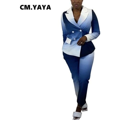 CM.YAYA Women Blazers Gradient Color Full Sleeve Notched Collar Single Breasted Blazers Coats Office Lady Clothing Autumn 2021