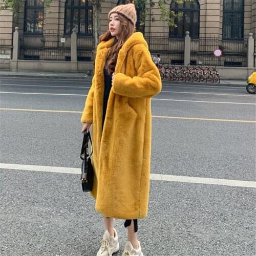 Winter Korean Version Casual Long Fur Coat 2021 New Fashion Loose Hooded Overcoat Long Sleeve Thick Warm Coat Female JQ1091