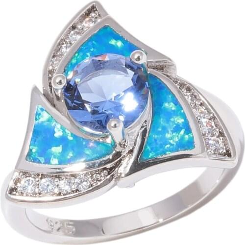 CiNily Created Blue Fire Opal Blue Zircon Cubic Zirconia Silver Plated Wholesale Hot Sell Women Jewelry Ring Size 6-9 OJ9577