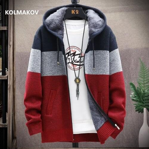 2021 Winter Thick Cardigan Mens Sweater Zipper Hooded Fashion Warm Slim fit Knitted Sweater Male Fleece Hoodies Coats men M-3XL