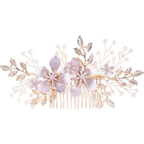 Golden flower pearl hair comb bridal comb headdress wedding dress headdress accessories bridal comb jewelry