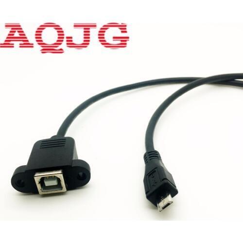 100pcs/lot 50cm USB 2.0 B Female socket Printer Panel Mount to USB Micro B 5 pin male Extension cable 30cm AQJG