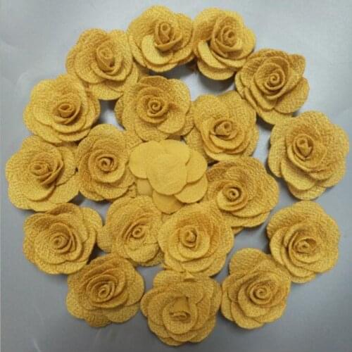 200Pcs Yellow Rose Handmade 3.5CM Fabric Rose Cotton Cloth Flower Hand DIY Wedding Bouquet Flower Material Hair Accessories