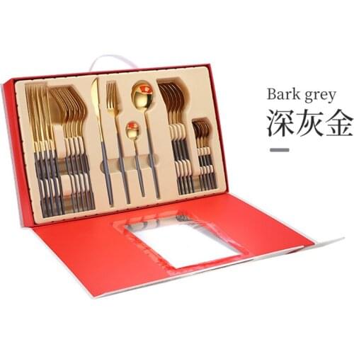 24pcs Christmas Gift Box Stainless Steel Tableware Set Knife Fork Spoon Luxury Cutlery Set Gift Box Flatware Dishwasher Safe