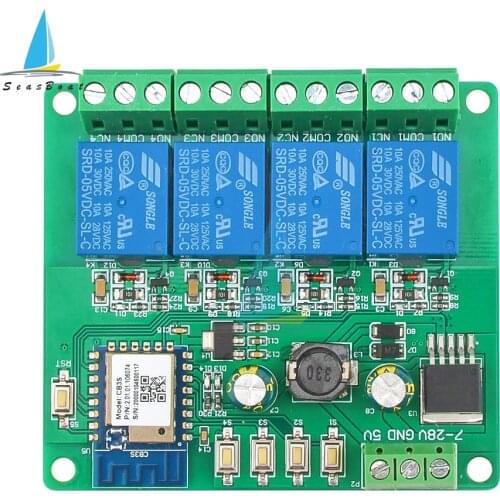 4CH Smart Switch Module DC 5V/7-28V 10A Relays Wireless WIFI Remote Control Self-locking and Timing Tuya Smart Life