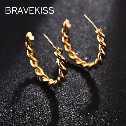 BRAVEKISS 2021 NEW Twist Shaped Semicircle Hoop Earrings for Women Fashion Indian Wedding Bride Earrings Girls Jewelry UE0735