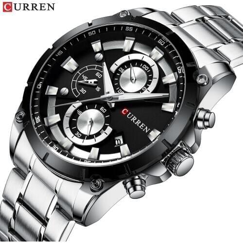 Curren Quartz Watch Men 2019 Fashion Multifunction Sport Chronograph Watches Male Business Date Clocks 8360 with Silver Band