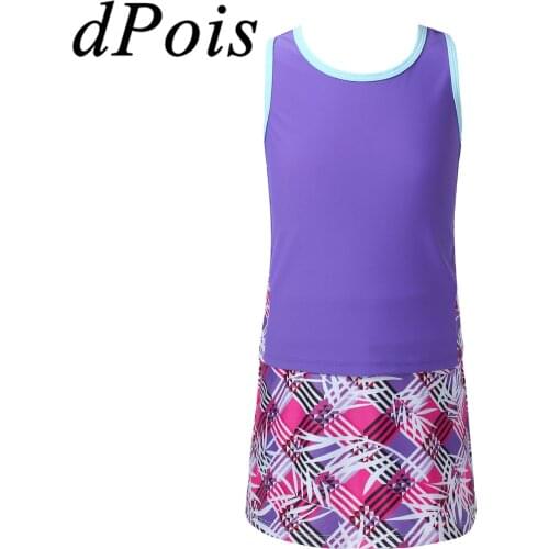 Kids Ballet Gym Outfit Girls Summer Two Piece Swimwear Dancewear Tank Top + Shorts Skirt Childs Tracksuit 2Pcs Tennis Suit