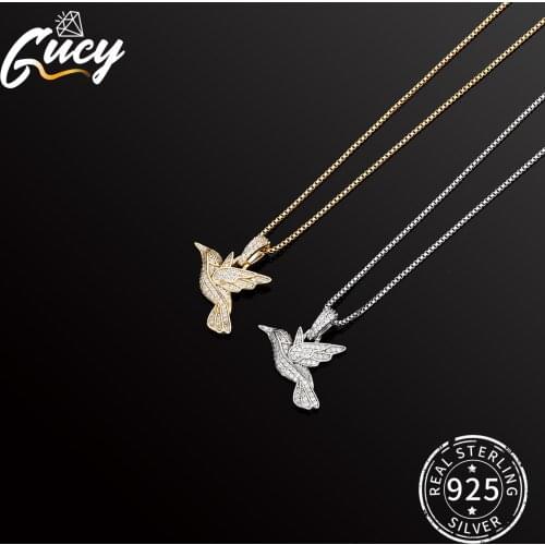 GUCY 925 Sterling Silver Bird Pendant Cubic Zirconal Necklace Men Women Hip Hop Jewelry Gift