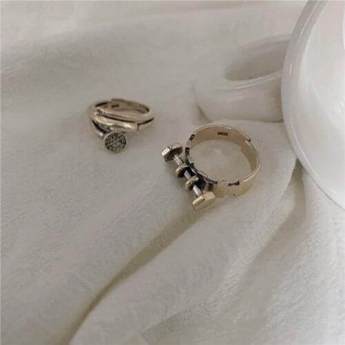 Miuoxion Wholesale Retro Nail Adjustable Ring Stylish Small Dumbbell Jewelry For Women Feature Namour Charm Gift All Seasons