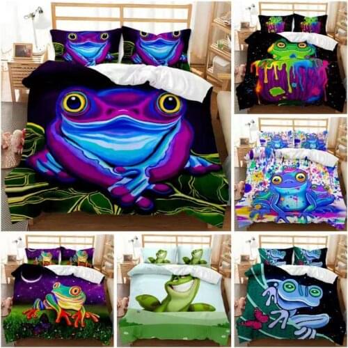 3D Digital American Printing Bedding Set Cartoon Animal Frog Quilt Cover Double Size