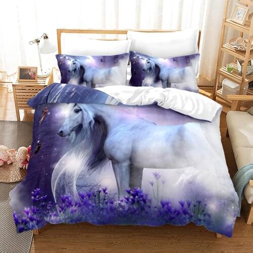 Horse Bedding Set Single Twin Full Queen King Size Animal Horses Bed Set Childrens Kid Bedroom Duvetcover Sets 3D 003