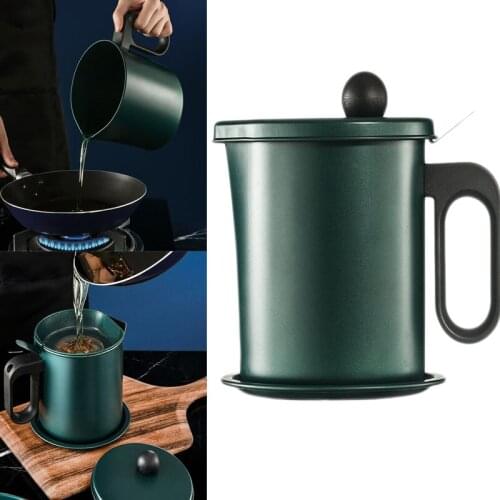 1.7L Household Stainless Steel Oil Can With Lid Storage Filter Bottle Filter Mesh Oil Bottle Kitchen De-Oiler Grease Container
