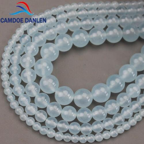 Natural Stone Light Blue Chalcedony Beads Aquamarines Jades Round Beads 4 6 8 10 12MM DIY For Jewelry Bracelet Necklace Making