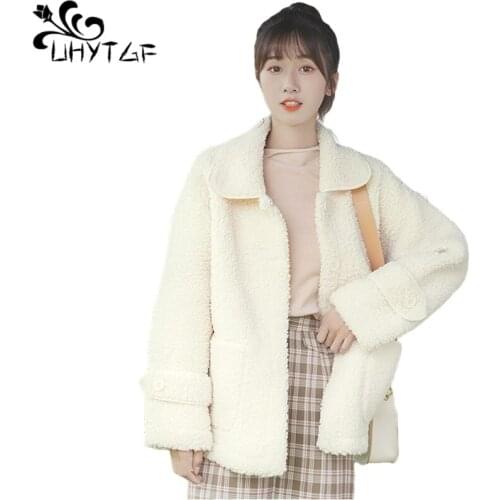 UHYTGF Autumn Winter Clothes Woman Jacket Lamb Wool Short Jacket Women Tops Long Sleeve Single Breasted Coat Mujer Chaqueta 936