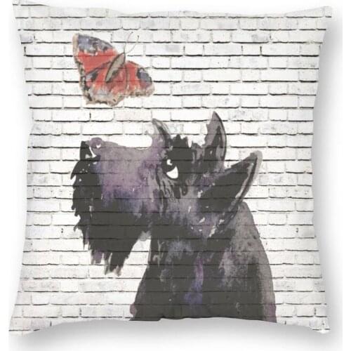 Scottie Dog And Butterfly Cushion Covers Sofa Home Decorative Scottish Terrier Square Throw Pillow Case 40x40