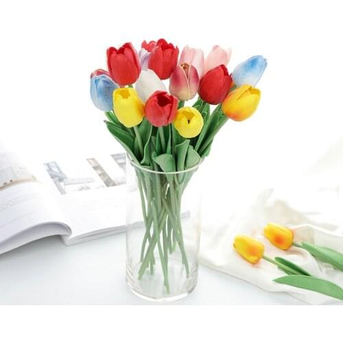 3pcs Mini Tulip Artificial Flower Real Touch Fake Flower Wedding Flower Bouquet Artificial Silk Flower for Home Party Decoration